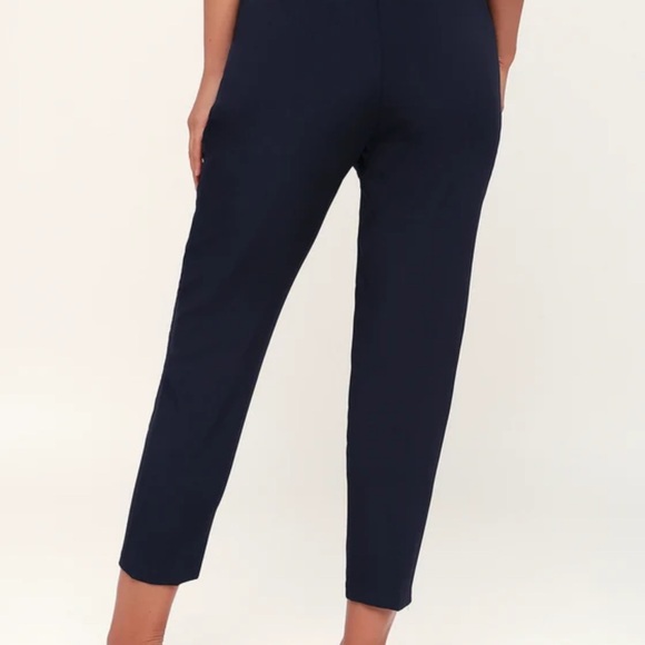 Lulus With Confidence Navy Blue Paper Bag Waist Pants - Size L - Picture 3 of 4